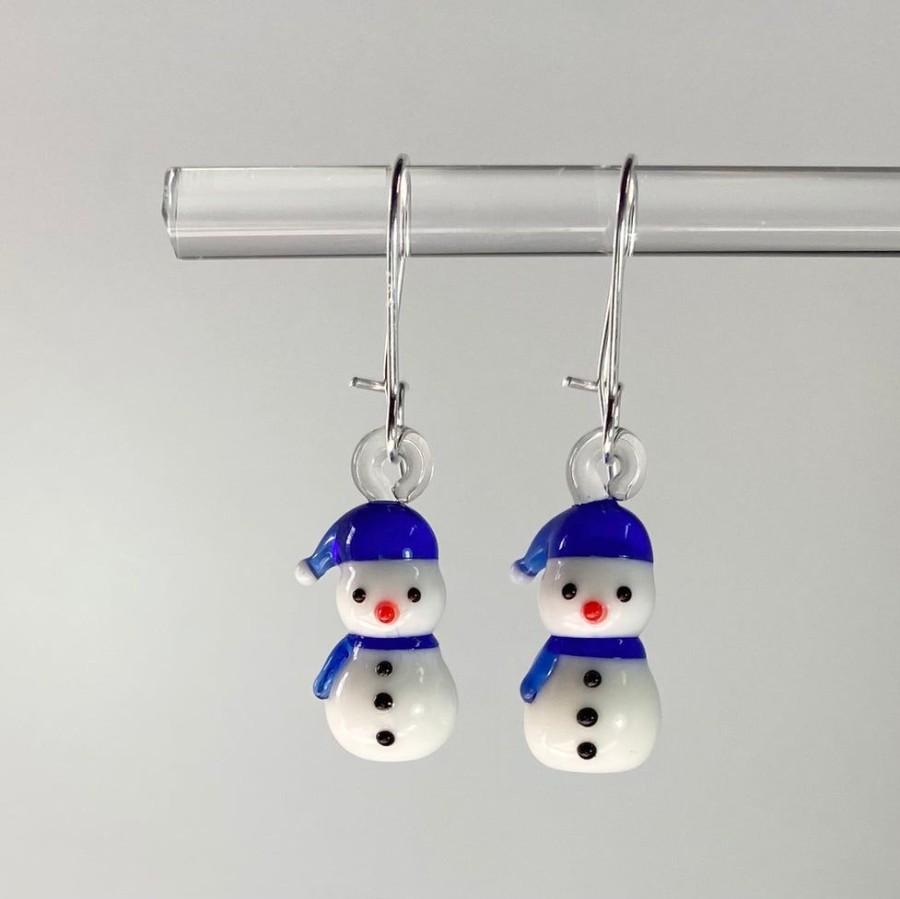 Glass & Jewelry The Glass Station Jewelry For Adolescents | Mini Glass Snowman Earrings