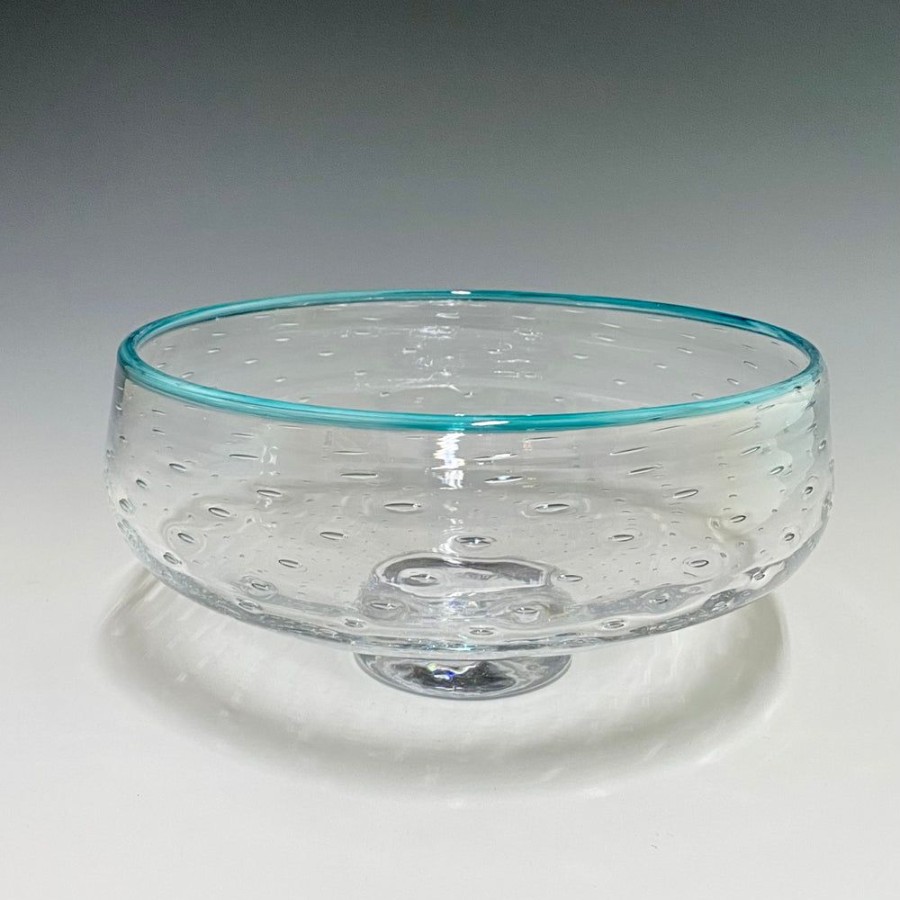 Glass & Jewelry The Glass Station | Bubbly Medium Low Bowl Lagoon Lip Wrap