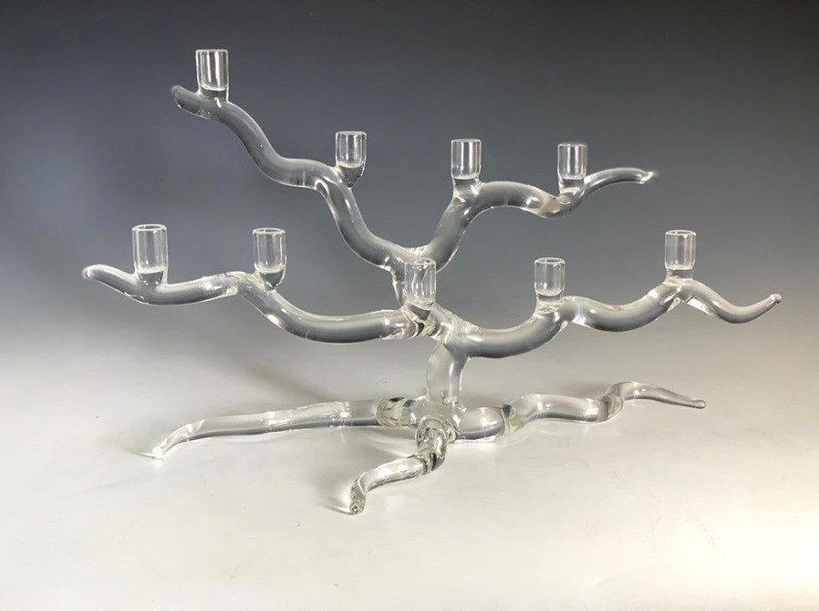 Glass & Jewelry The Glass Station Menorahs | Wide Tree Of Life Menorah In Clear