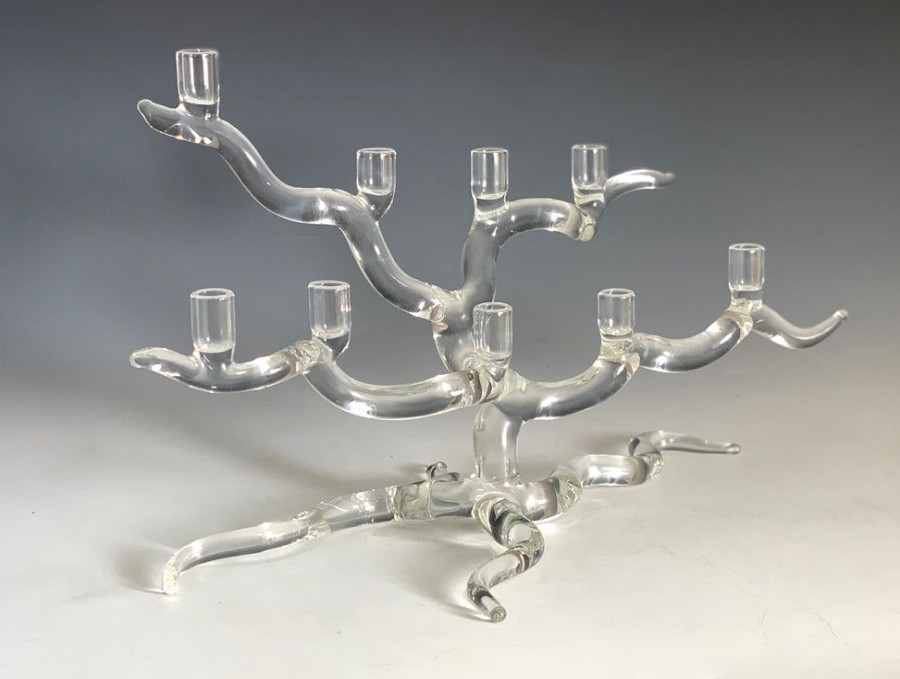 Glass & Jewelry The Glass Station Menorahs | Wide Tree Of Life Menorah In Clear