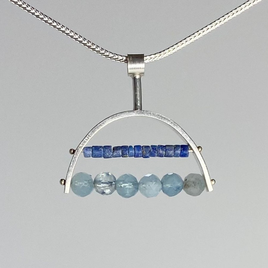 Glass & Jewelry The Glass Station Necklaces | Small Arch Necklace With Lapis And Aquamarine