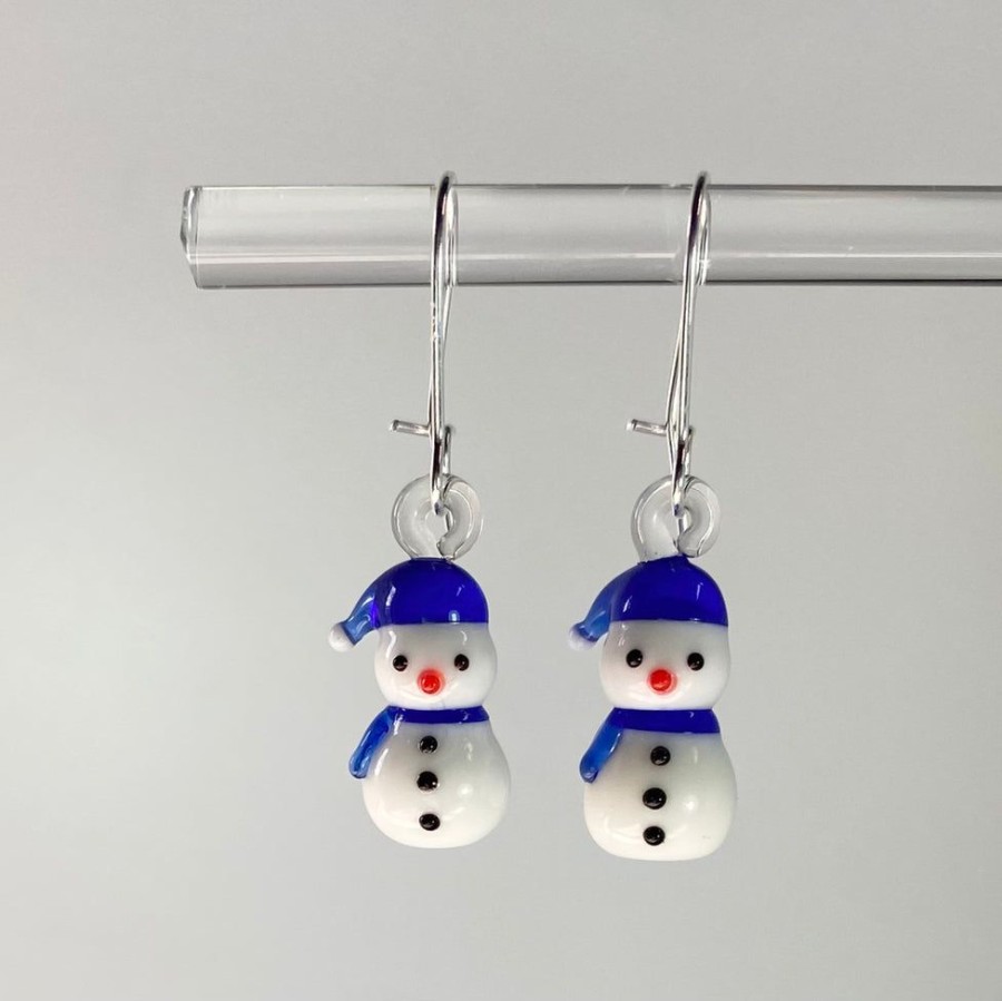 Glass & Jewelry The Glass Station Earrings | Mini Glass Snowman Earrings