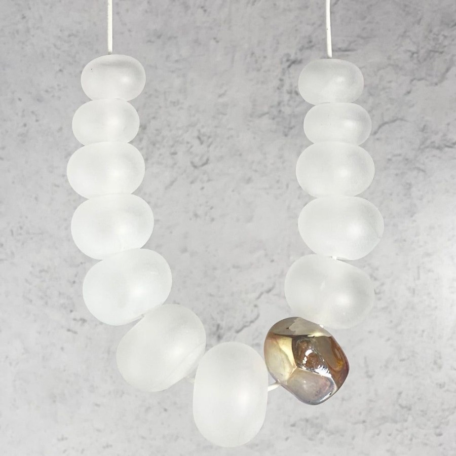 Glass & Jewelry The Glass Station Necklaces | Glass Bubble And Nugget Necklace- White And Gold