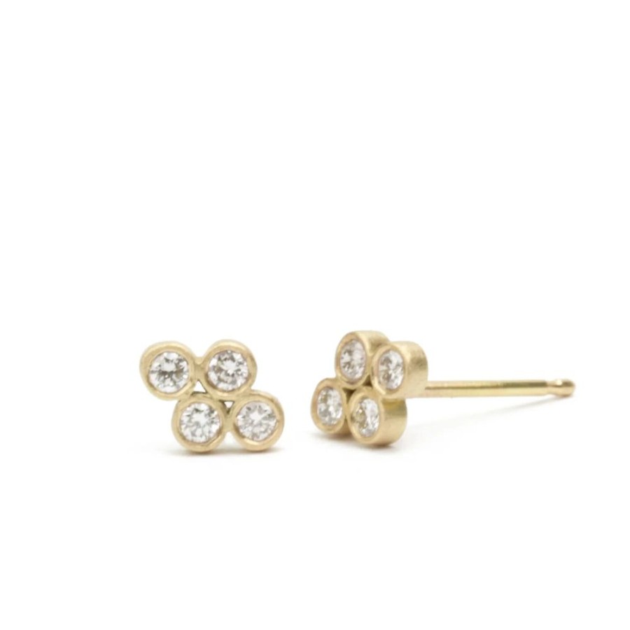 Glass & Jewelry The Glass Station Fine Jewelry | 18K Quadruple Diamond Stud Earrings