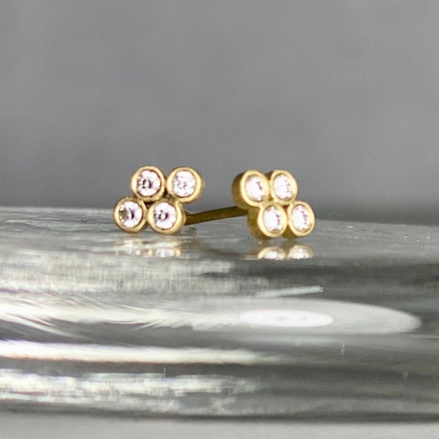 Glass & Jewelry The Glass Station Fine Jewelry | 18K Quadruple Diamond Stud Earrings