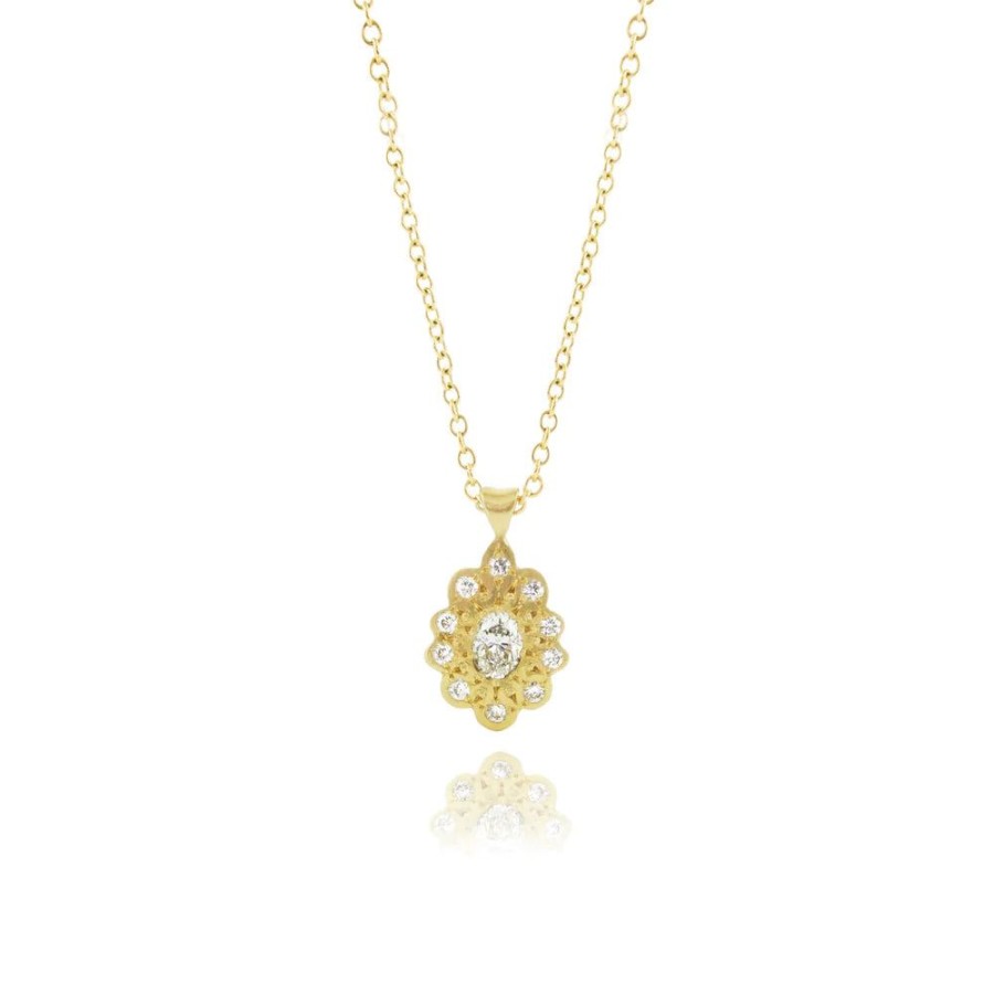 Glass & Jewelry The Glass Station Necklaces | Oval Moonflower Charm 18K Pendant