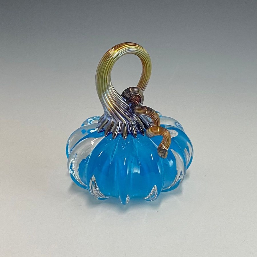 Glass & Jewelry The Glass Station | Mini Solid Blue Glass Station Pumpkins