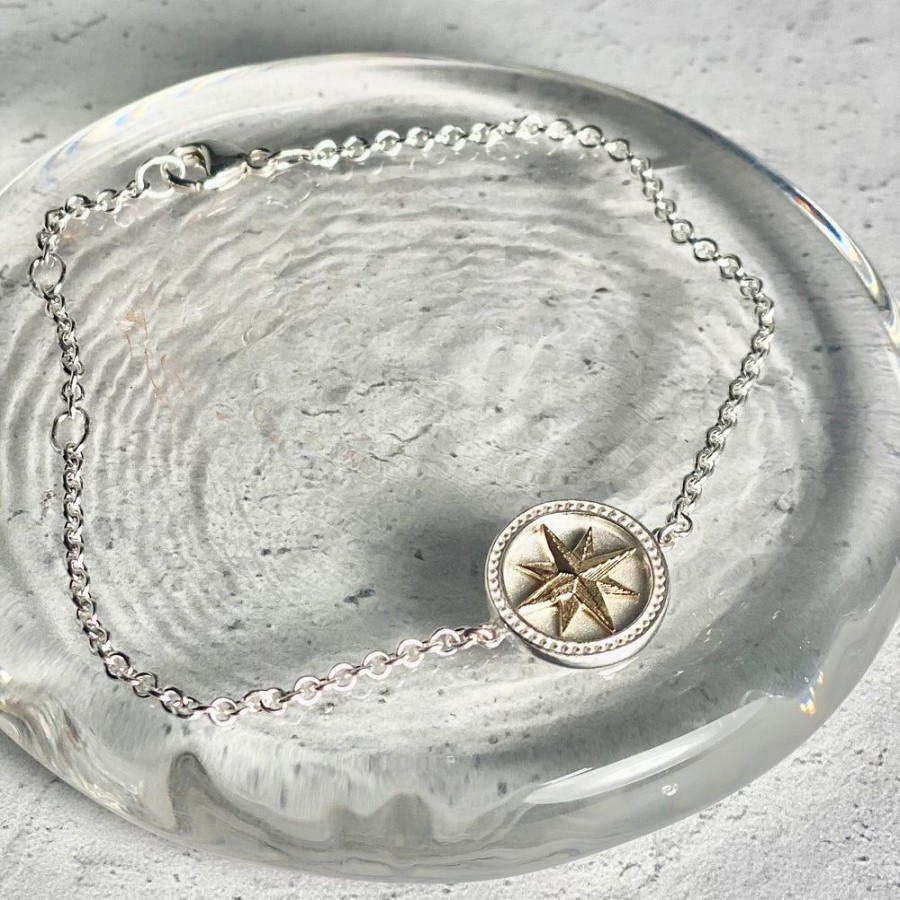 Glass & Jewelry The Glass Station | Silver And Gold Compass Rose Bracelet