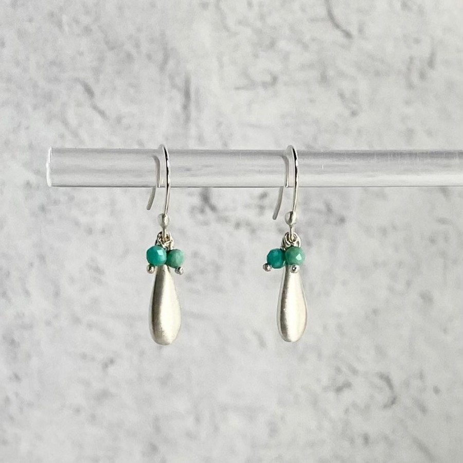 Glass & Jewelry The Glass Station Earrings | Tiny Teardrop With Turquoise Beads Earrings