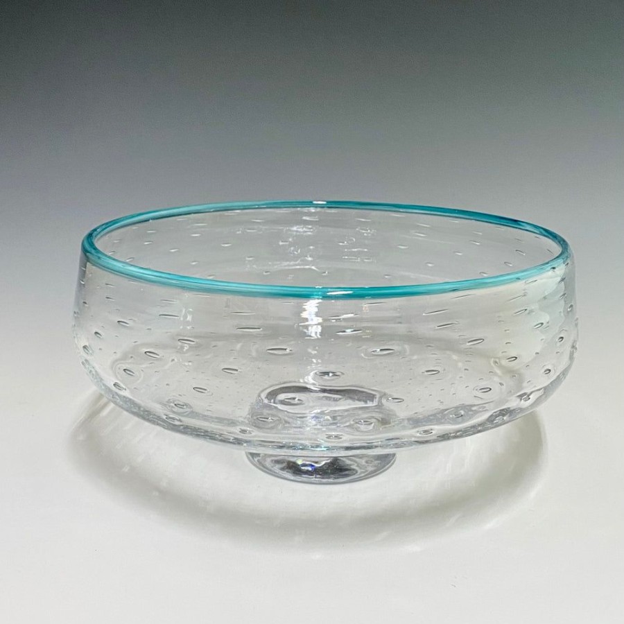 Glass & Jewelry The Glass Station | Bubbly Medium Low Bowl Lagoon Lip Wrap