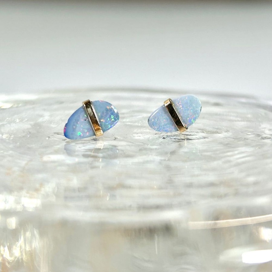 Glass & Jewelry The Glass Station Earrings | 14K Gold Bezel Wrapped Australian Opal Stud Earrings