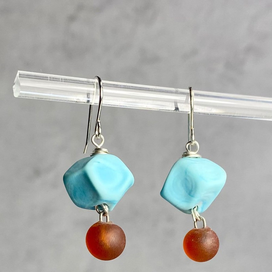 Glass & Jewelry The Glass Station Earrings | Glass Nugget And Charm Earrings With Turquoise And Amber