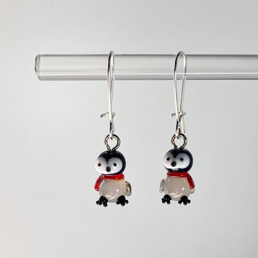 Glass & Jewelry The Glass Station Earrings | Mini Glass Penguin Earrings