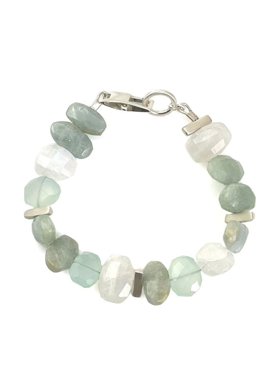 Glass & Jewelry The Glass Station Bracelets | Bars With Aqua And Chalcedony Silver Bracelet