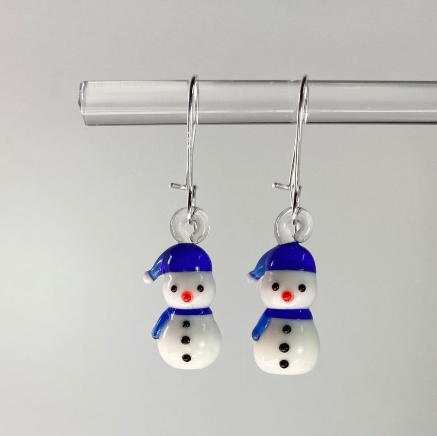 Glass & Jewelry The Glass Station Christmas | Mini Glass Snowman Earrings