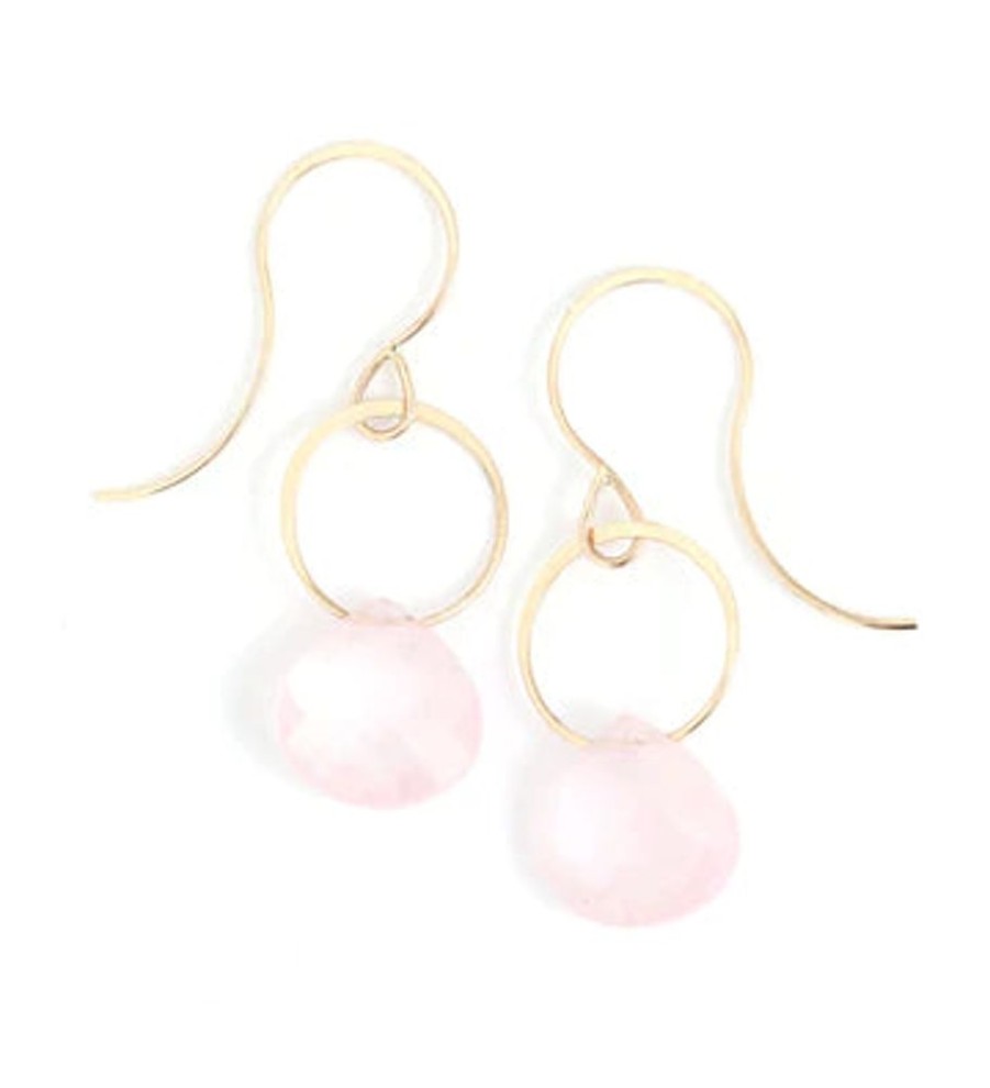 Glass & Jewelry The Glass Station Earrings | 14K Yellow Gold Rose Quartz Drop Earrings