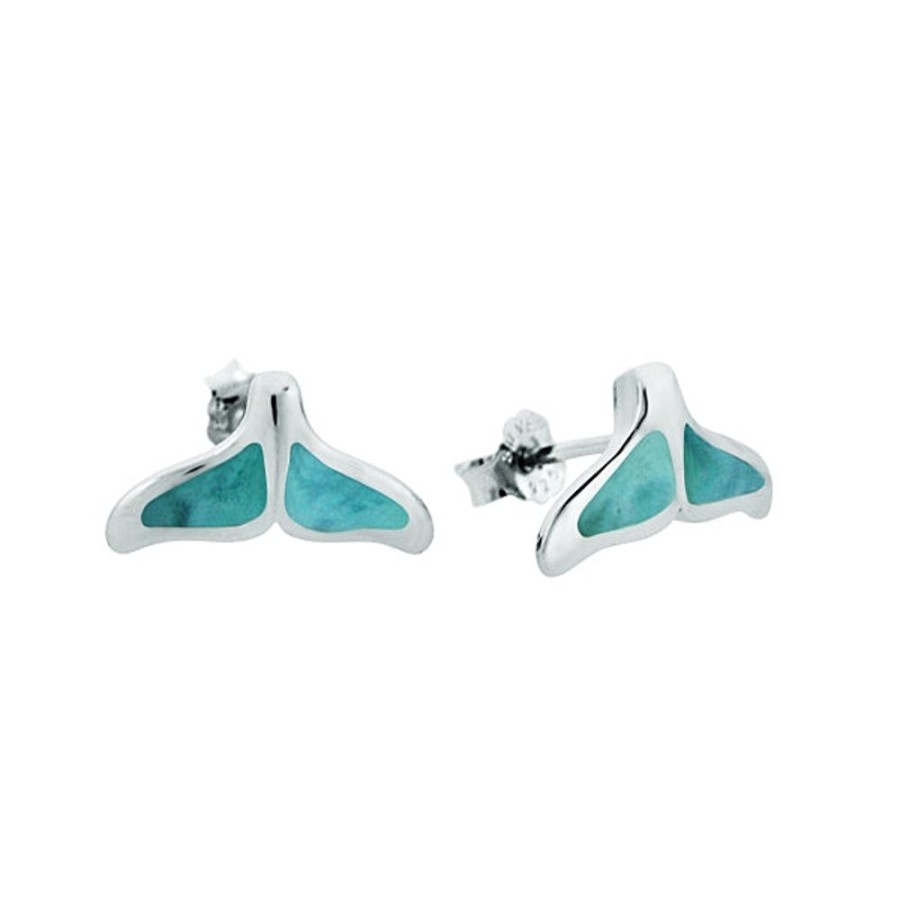 Glass & Jewelry The Glass Station | Larimar And Sterling Silver Whale Tail Post Earrings