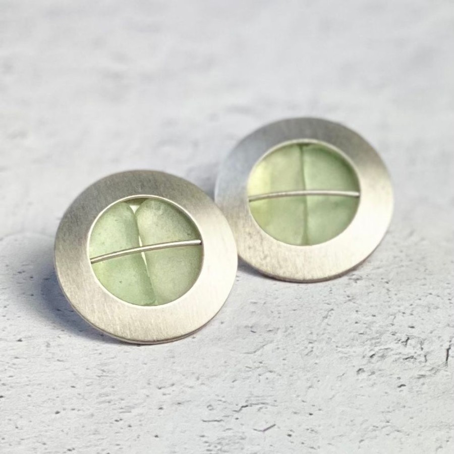 Glass & Jewelry The Glass Station Earrings | Sterling Silver Button Earrings With Sea Glass