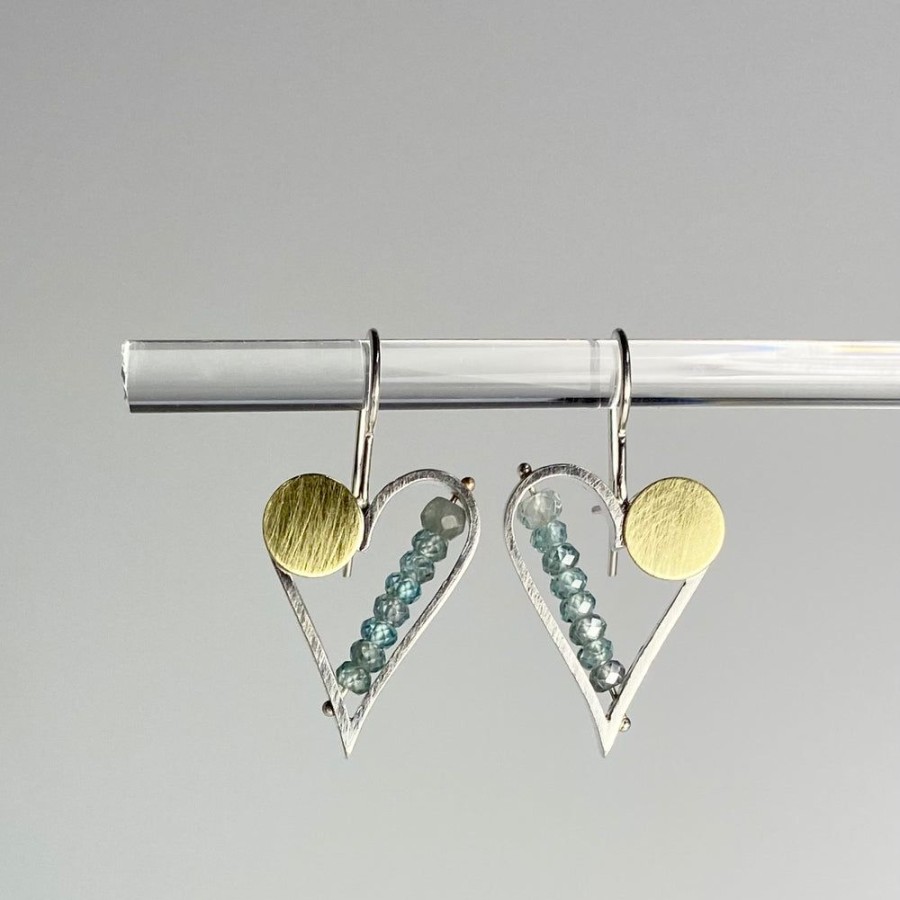 Glass & Jewelry The Glass Station Earrings | Heart Earrings With 18K Bimetal Dot And Blue Zircon