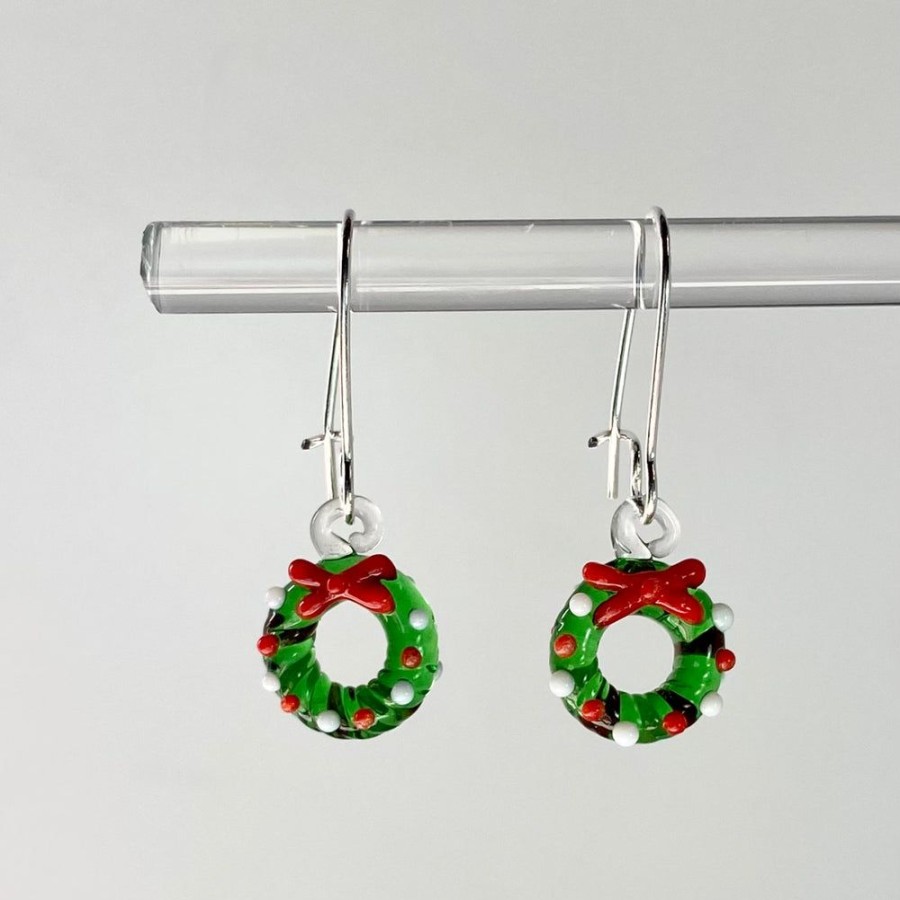 Glass & Jewelry The Glass Station Christmas | Mini Glass Wreath Earrings