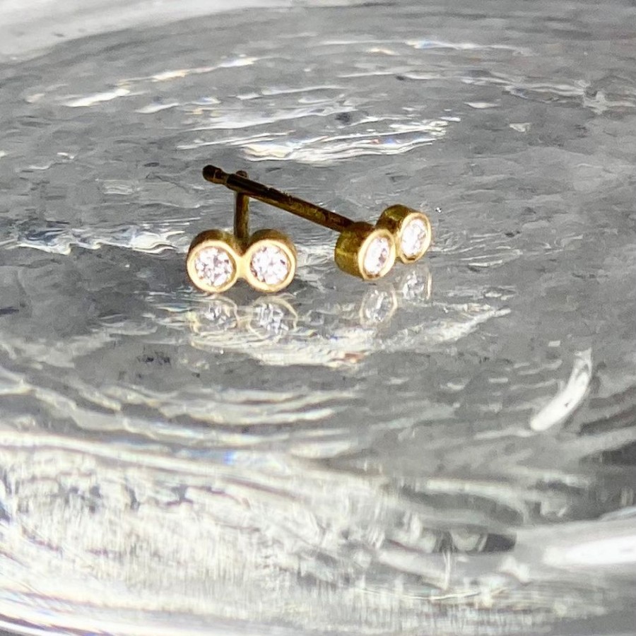 Glass & Jewelry The Glass Station Earrings | 18K Double Diamond Stud Earrings With 2 Point Diamonds