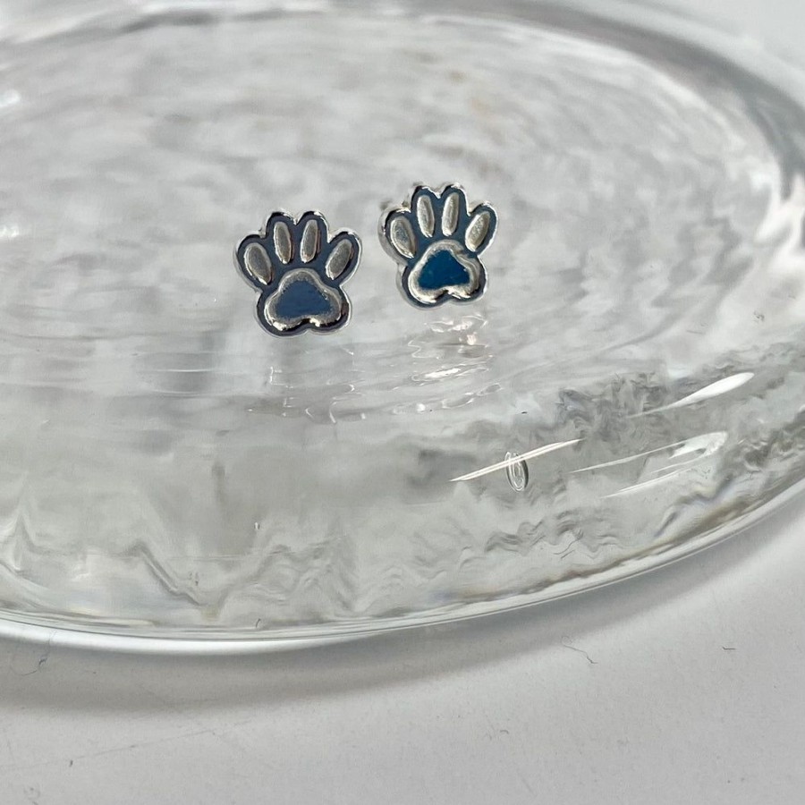 Glass & Jewelry The Glass Station Jewelry For Adolescents | Sterling Silver Paw Print Post Earrings