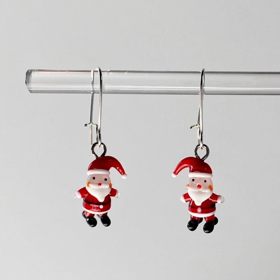 Glass & Jewelry The Glass Station Jewelry For Adolescents | Mini Glass Santa Earrings