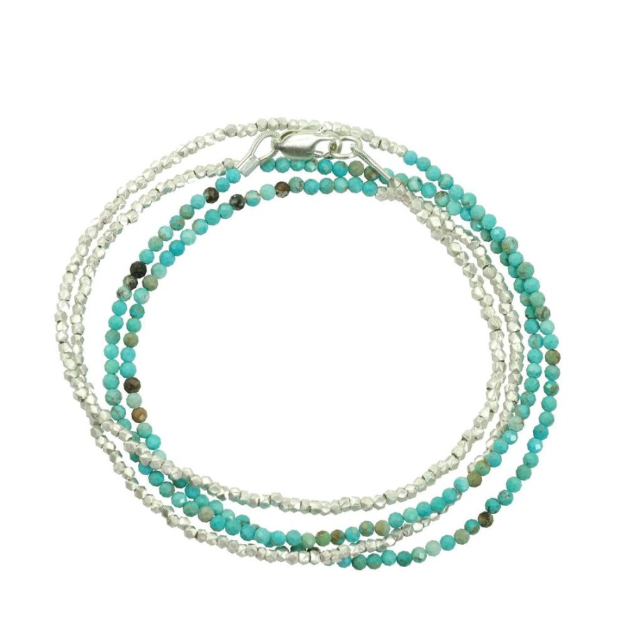 Glass & Jewelry The Glass Station Bracelets | Turquoise Beads With Silver Beads Quadruple Wrap Bracelet