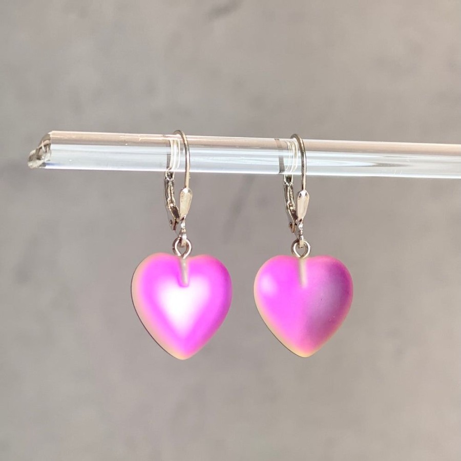 Glass & Jewelry The Glass Station Jewelry For Adolescents | Dichroic Glass Heart Earrings