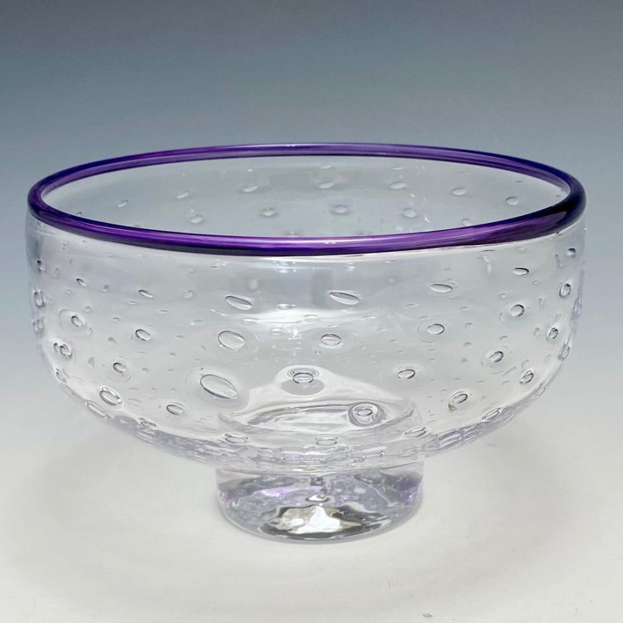 Glass & Jewelry The Glass Station | Clear Bowl With Bubbles And Colored Rim