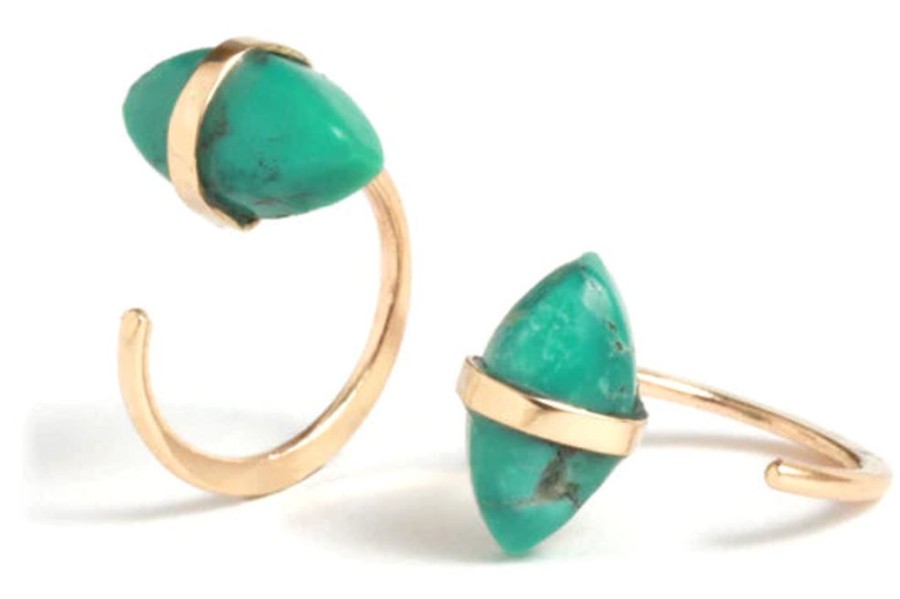 Glass & Jewelry The Glass Station Earrings | 14K Yellow Gold Bezel Wrapped Turquoise Hug Earring