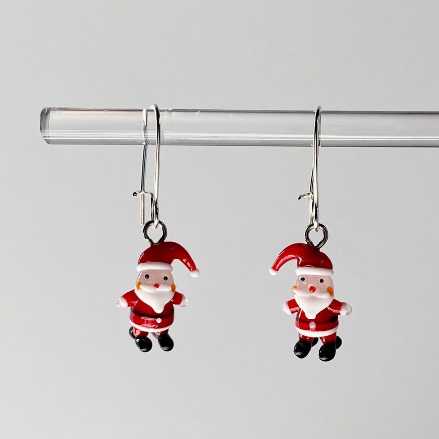 Glass & Jewelry The Glass Station Christmas | Mini Glass Santa Earrings