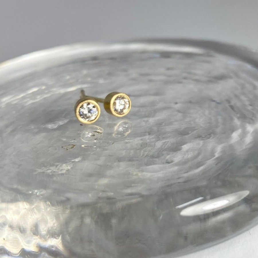 Glass & Jewelry The Glass Station Earrings | 18K Gold Stud Earrings With 10 Point Diamonds