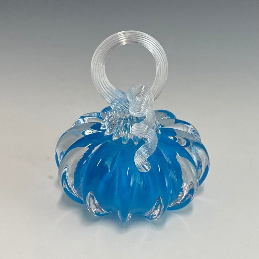 Glass & Jewelry The Glass Station | Mini Solid Blue Glass Station Pumpkins