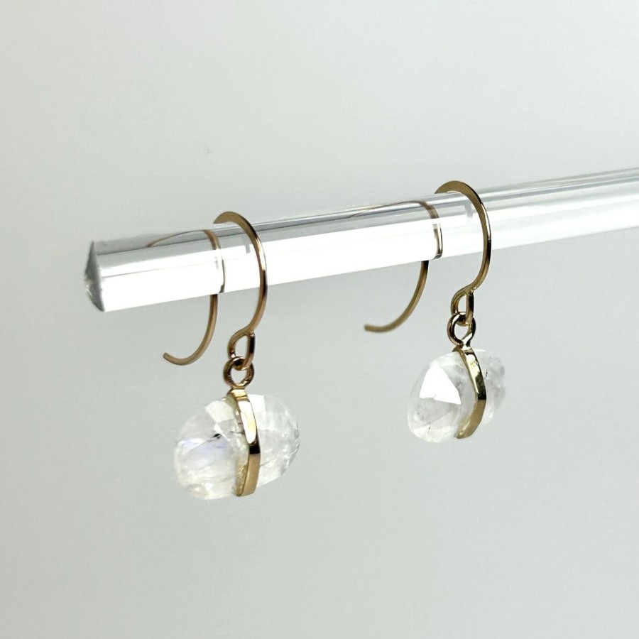 Glass & Jewelry The Glass Station Earrings | 14K Yellow Gold Rainbow Moonstone Drop Earrings