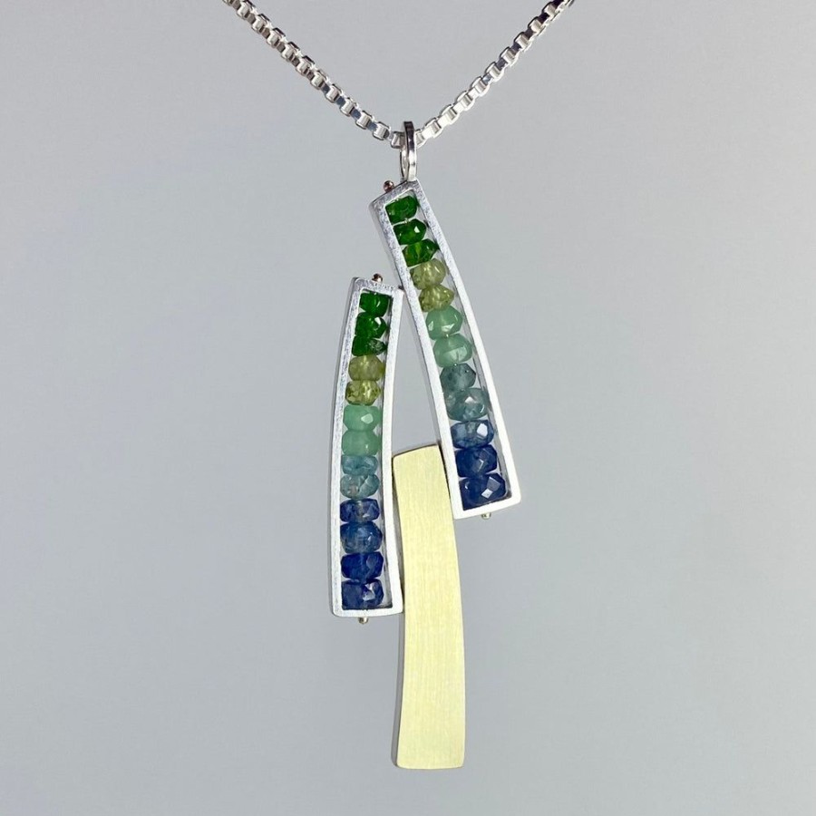 Glass & Jewelry The Glass Station Necklaces | Triple Wedge Necklace With 18K Bi-Metal And Semiprecious Stones