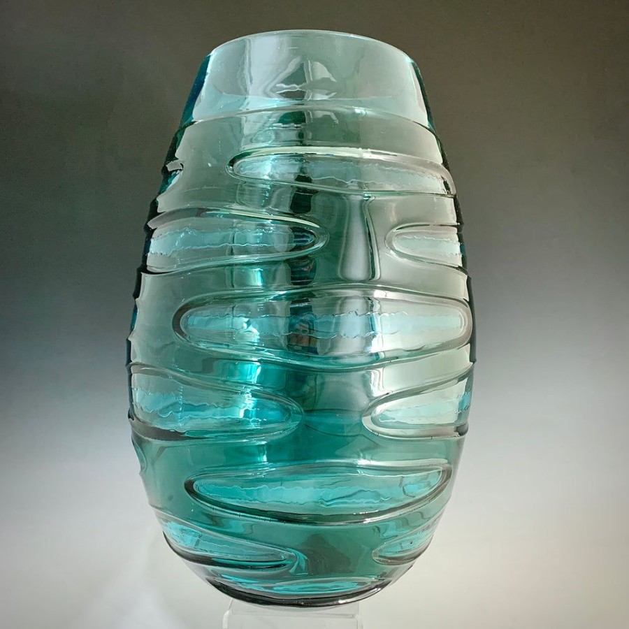 Glass & Jewelry The Glass Station | Incision Vase - Smoke/Turquoise