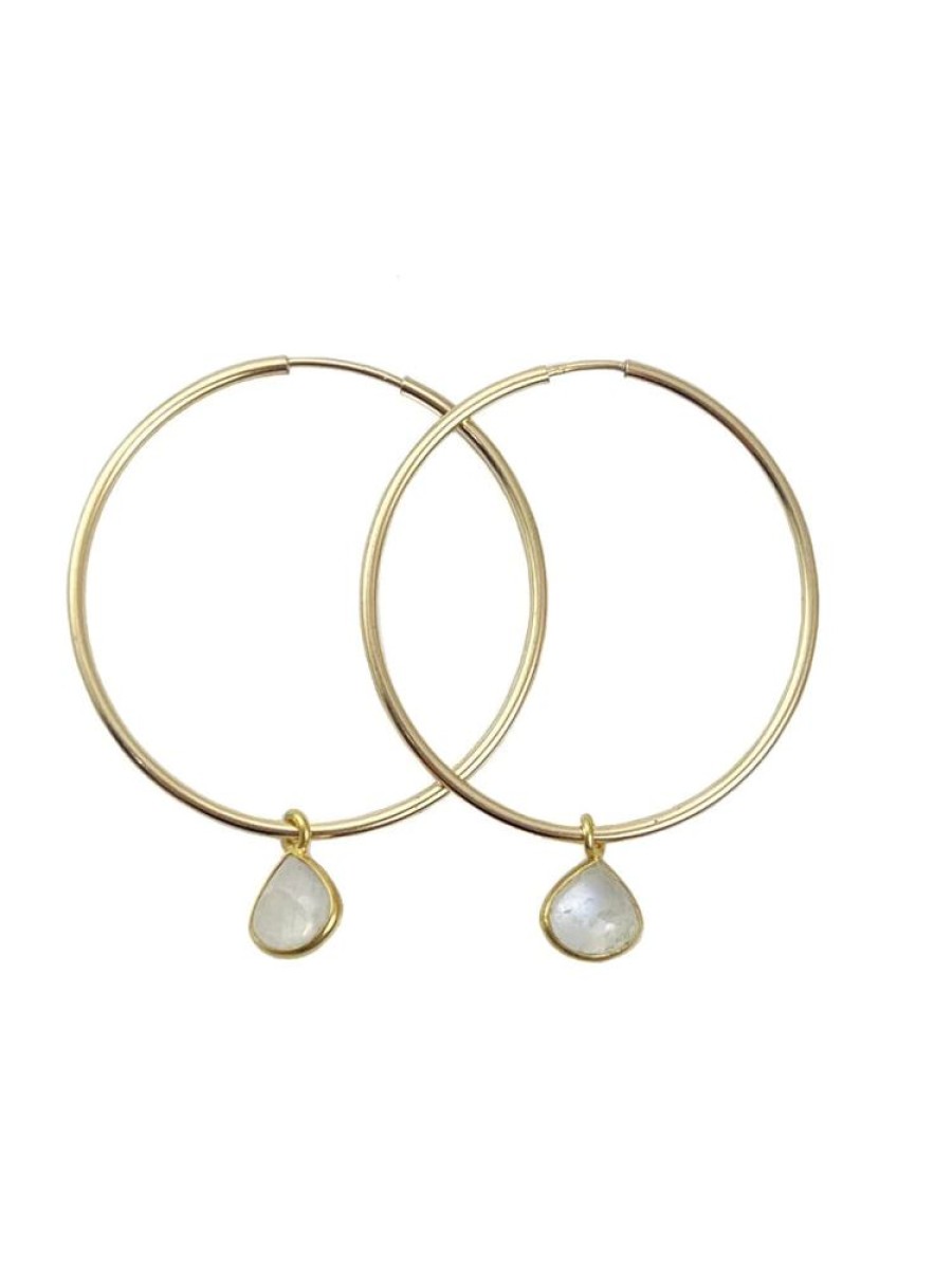 Glass & Jewelry The Glass Station Fine Jewelry | Vermeil Gold Hoops With Moonstone Drop Earrings