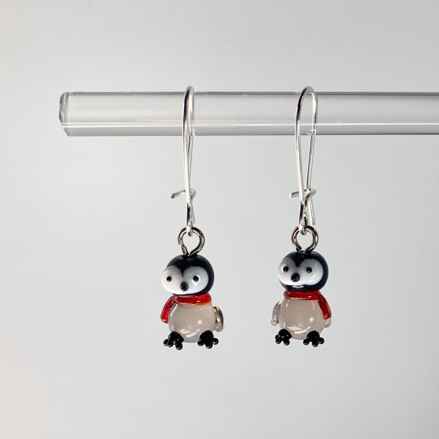 Glass & Jewelry The Glass Station Christmas | Mini Glass Penguin Earrings