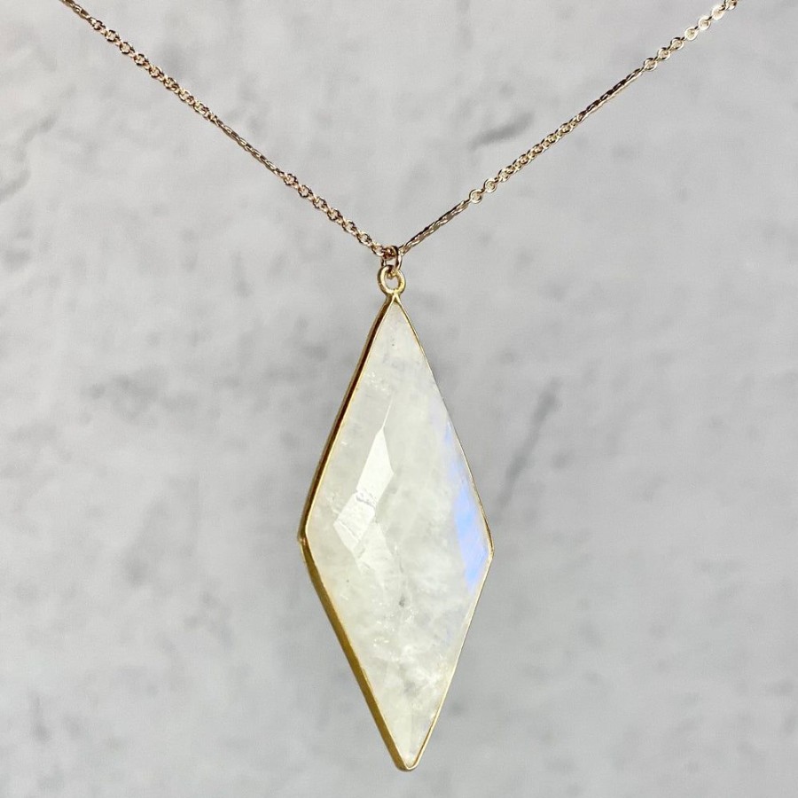 Glass & Jewelry The Glass Station Necklaces | Diamond Shaped Moonstone Pendent Necklace