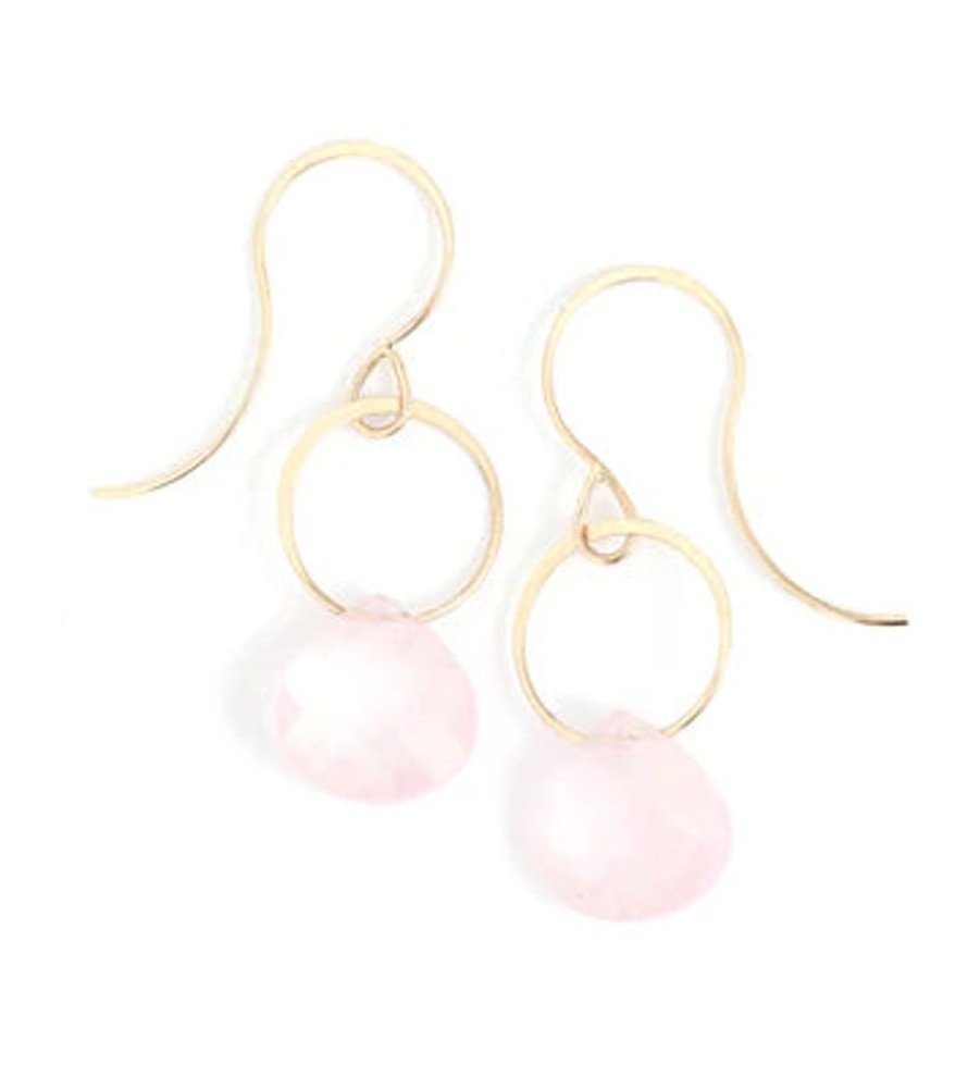 Glass & Jewelry The Glass Station Fine Jewelry | 14K Yellow Gold Rose Quartz Drop Earrings