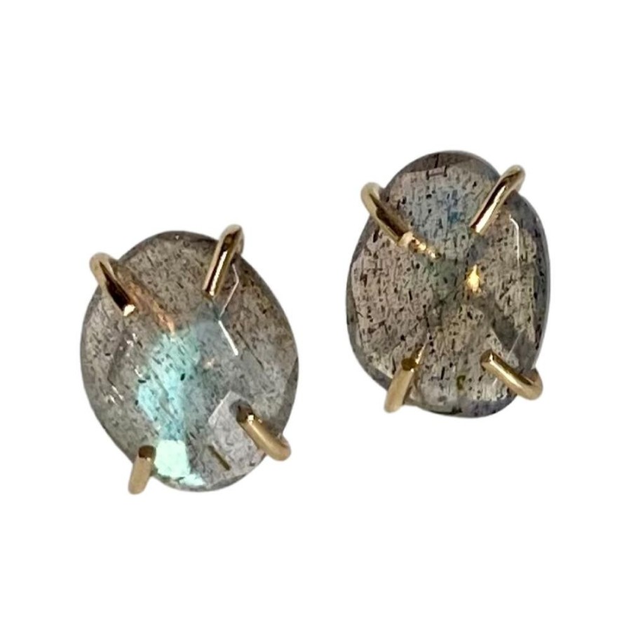 Glass & Jewelry The Glass Station Earrings | 14K Yellow Gold Labradorite Post Earrings