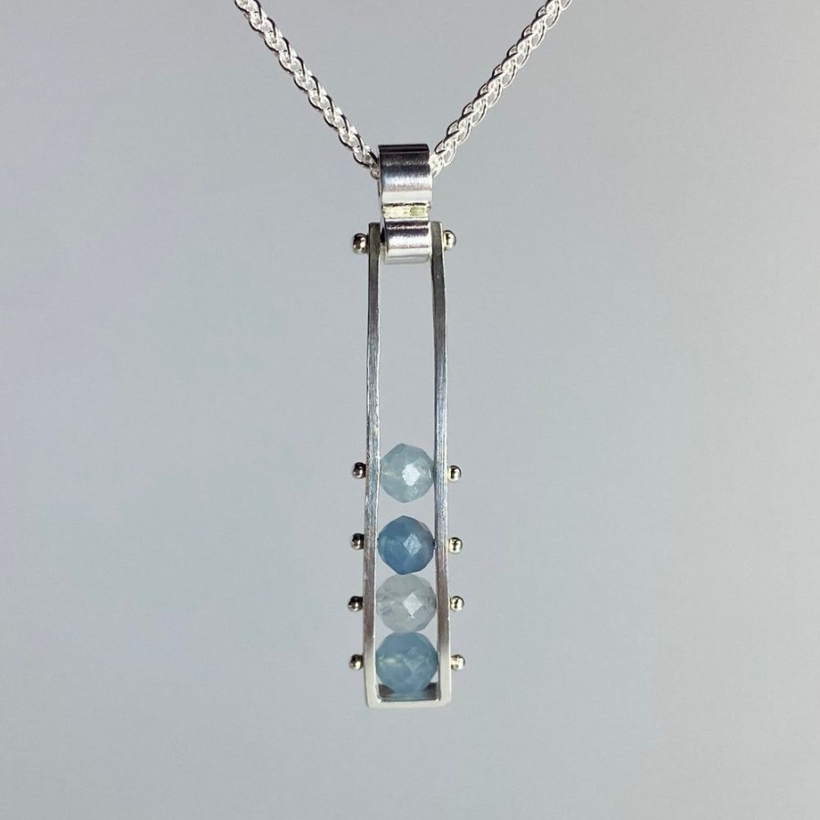 Glass & Jewelry The Glass Station Ornaments | Swiveling Rectangle Necklace With Riveted Aquamarine