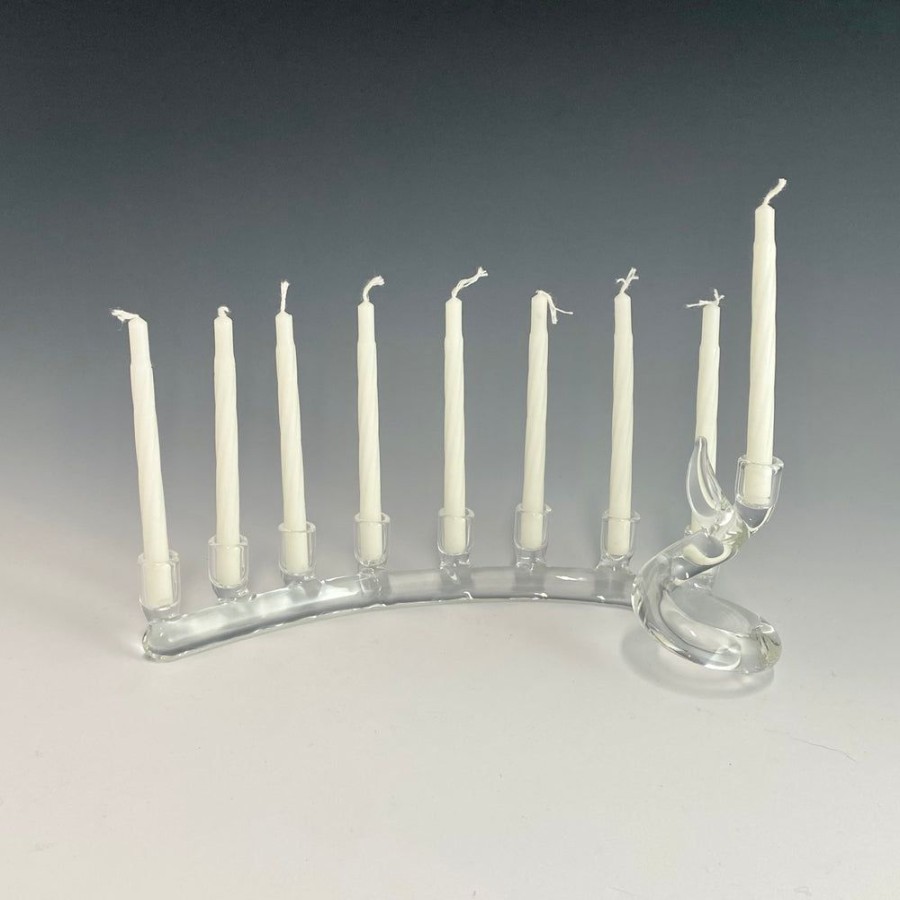 Glass & Jewelry The Glass Station Menorahs | Spiral Menorah In Clear