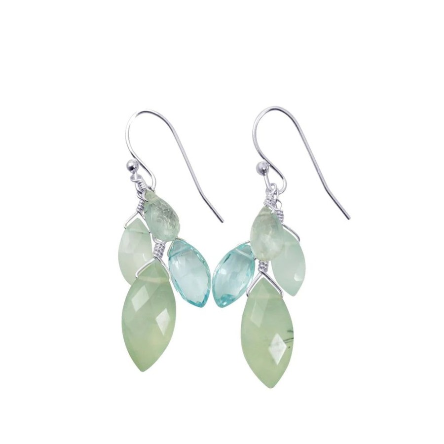 Glass & Jewelry The Glass Station Earrings | Topaz, Prehnite, Aqua And Chalcedony Cluster Earrings