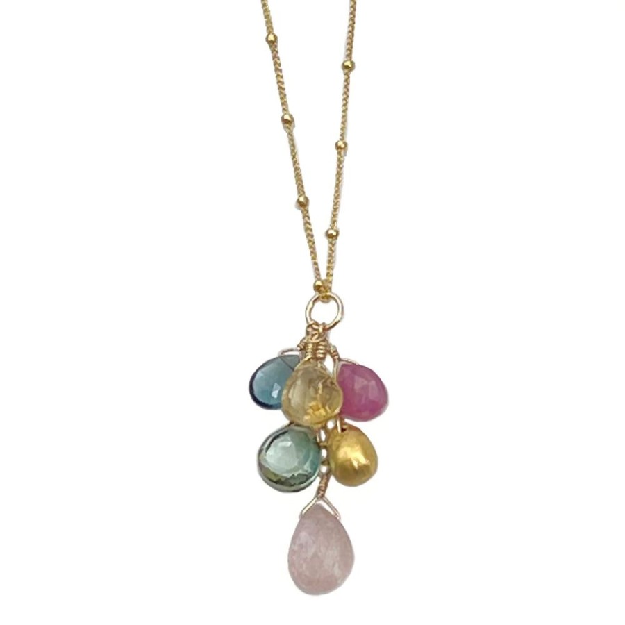 Glass & Jewelry The Glass Station Necklaces | Topaz, Sapphire, Citrine, Quartz And Vermeil Bead Cluster Necklace