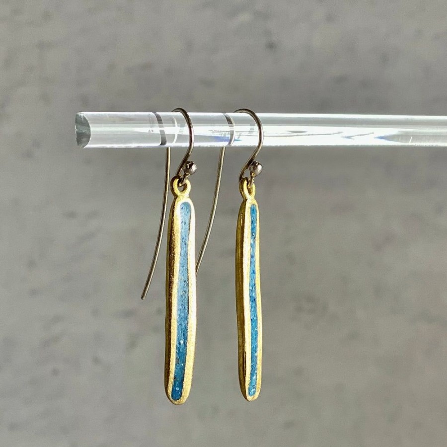 Glass & Jewelry The Glass Station Earrings | Bronze Pod Earrings With Slate Resin Inlay