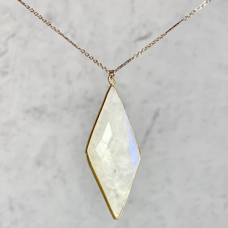 Glass & Jewelry The Glass Station Valentines Day | Diamond Shaped Moonstone Pendent Necklace