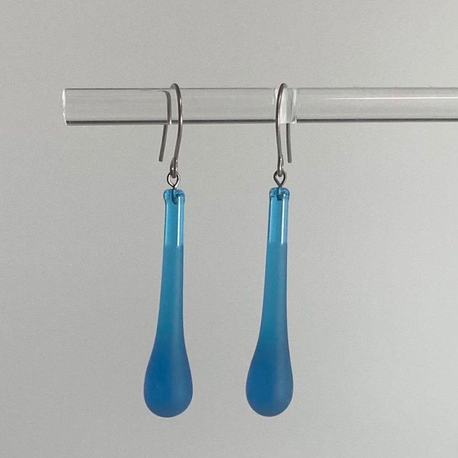 Glass & Jewelry The Glass Station Earrings | Etched Ondine Aqua Earrings