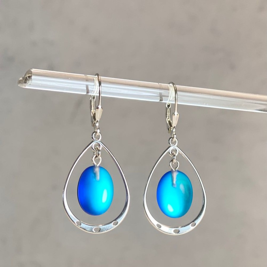 Glass & Jewelry The Glass Station Earrings | Dichroic Oval With Loop Earrings